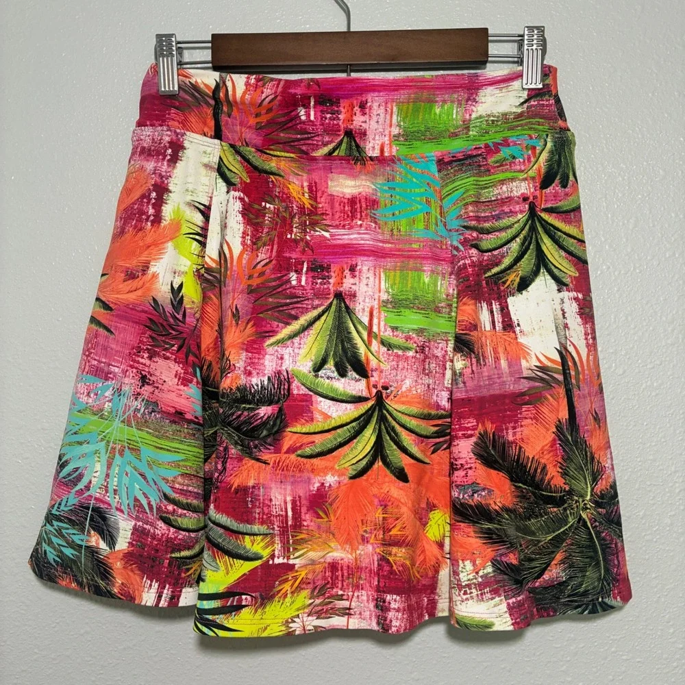 Dona Jo JoJo Skirt Tropical Palm Print Activewear Skort Pink Orange Size 2